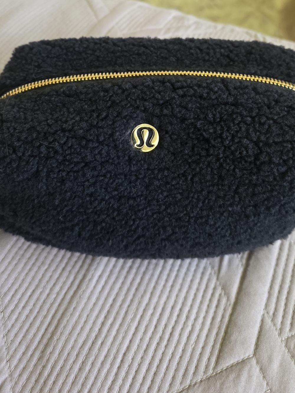 lululemon athletica Black Sherpa Cosmetic Pouch with Gold Accents